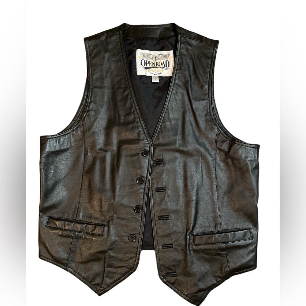 Open Road For Wilsons Men M Leather Biker Motorcycle Button Black Vest